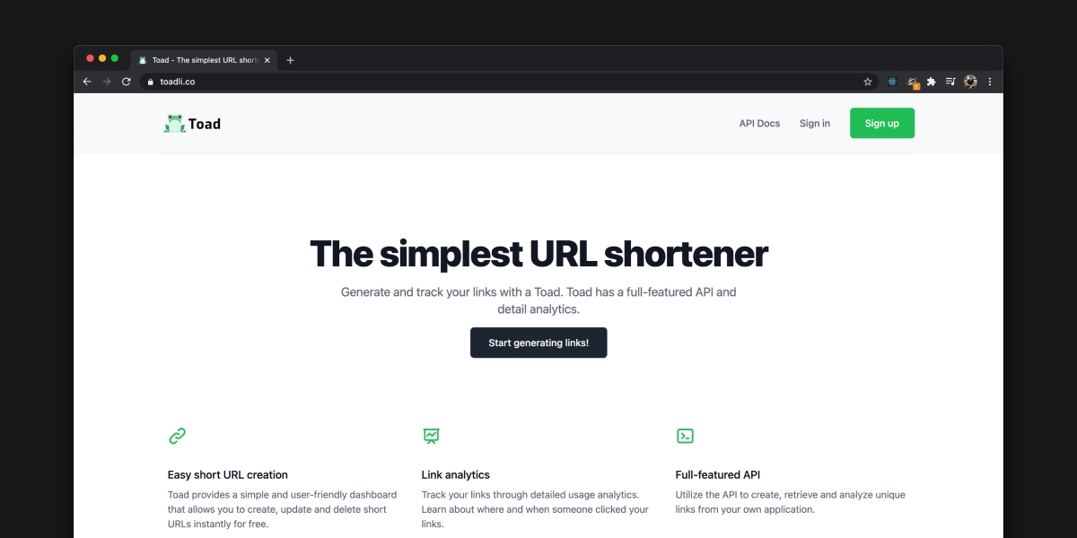 Toad, a link shortener with simple APIs for low-coders thumbnail